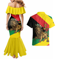 Ethiopia Empire 1270-1974 Couples Matching Mermaid Dress and Hawaiian Shirt Lion Of Judah With Ethiopian Cross