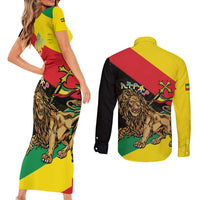 Ethiopia Empire 1270-1974 Couples Matching Short Sleeve Bodycon Dress and Long Sleeve Button Shirt Lion Of Judah With Ethiopian Cross