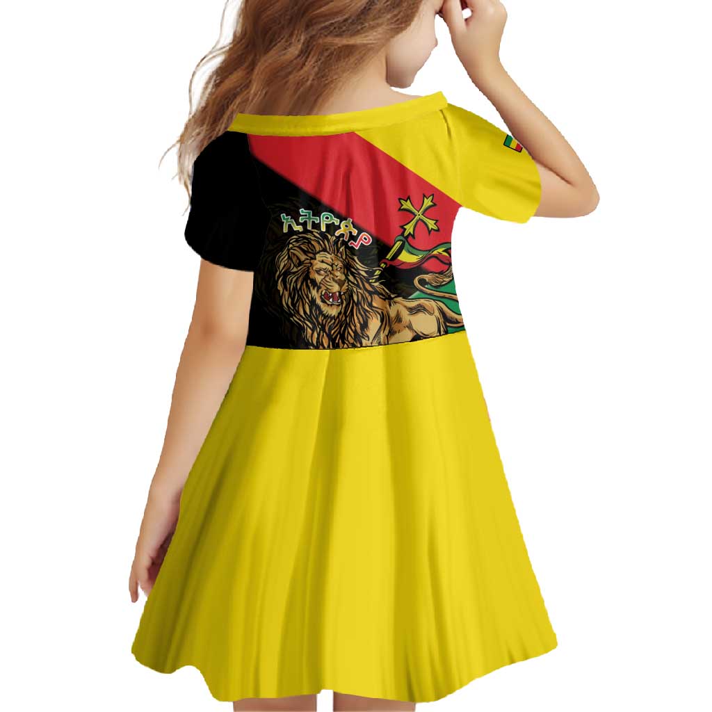 Ethiopia Empire 1270-1974 Family Matching Long Sleeve Bodycon Dress and Hawaiian Shirt Lion Of Judah With Ethiopian Cross