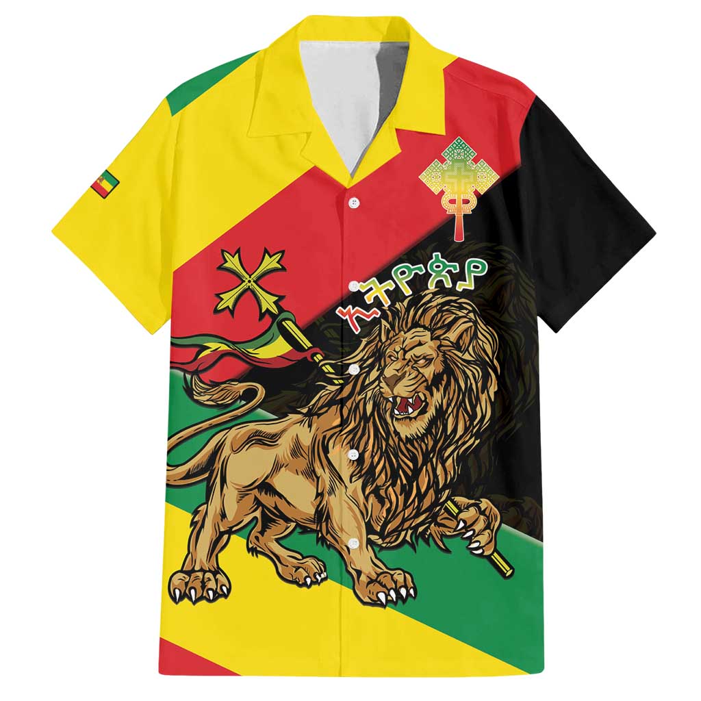 Ethiopia Empire 1270-1974 Family Matching Off Shoulder Maxi Dress and Hawaiian Shirt Lion Of Judah With Ethiopian Cross