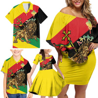 Ethiopia Empire 1270-1974 Family Matching Off Shoulder Short Dress and Hawaiian Shirt Lion Of Judah With Ethiopian Cross