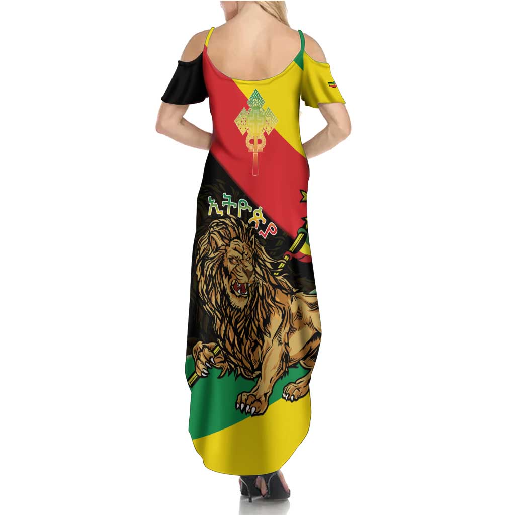 Ethiopia Empire 1270-1974 Family Matching Summer Maxi Dress and Hawaiian Shirt Lion Of Judah With Ethiopian Cross