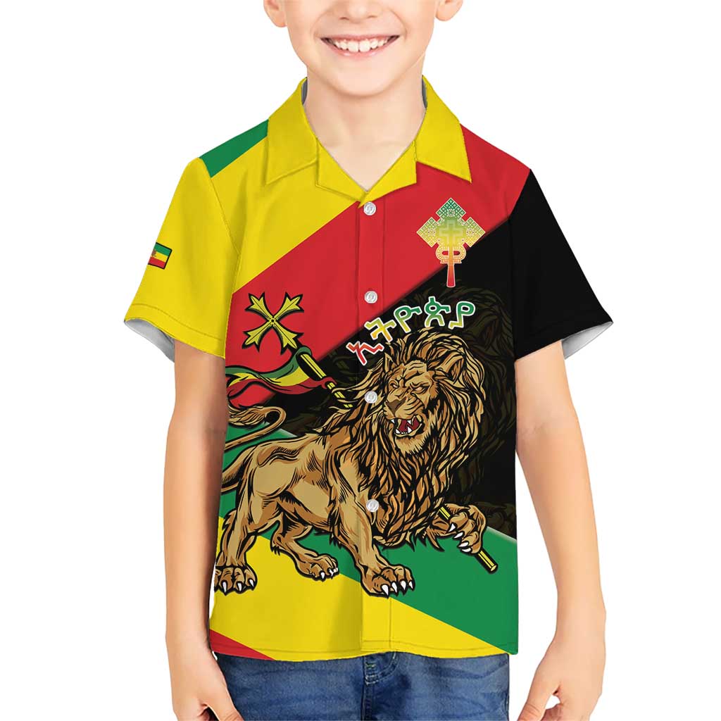 Ethiopia Empire 1270-1974 Kid Hawaiian Shirt Lion Of Judah With Ethiopian Cross