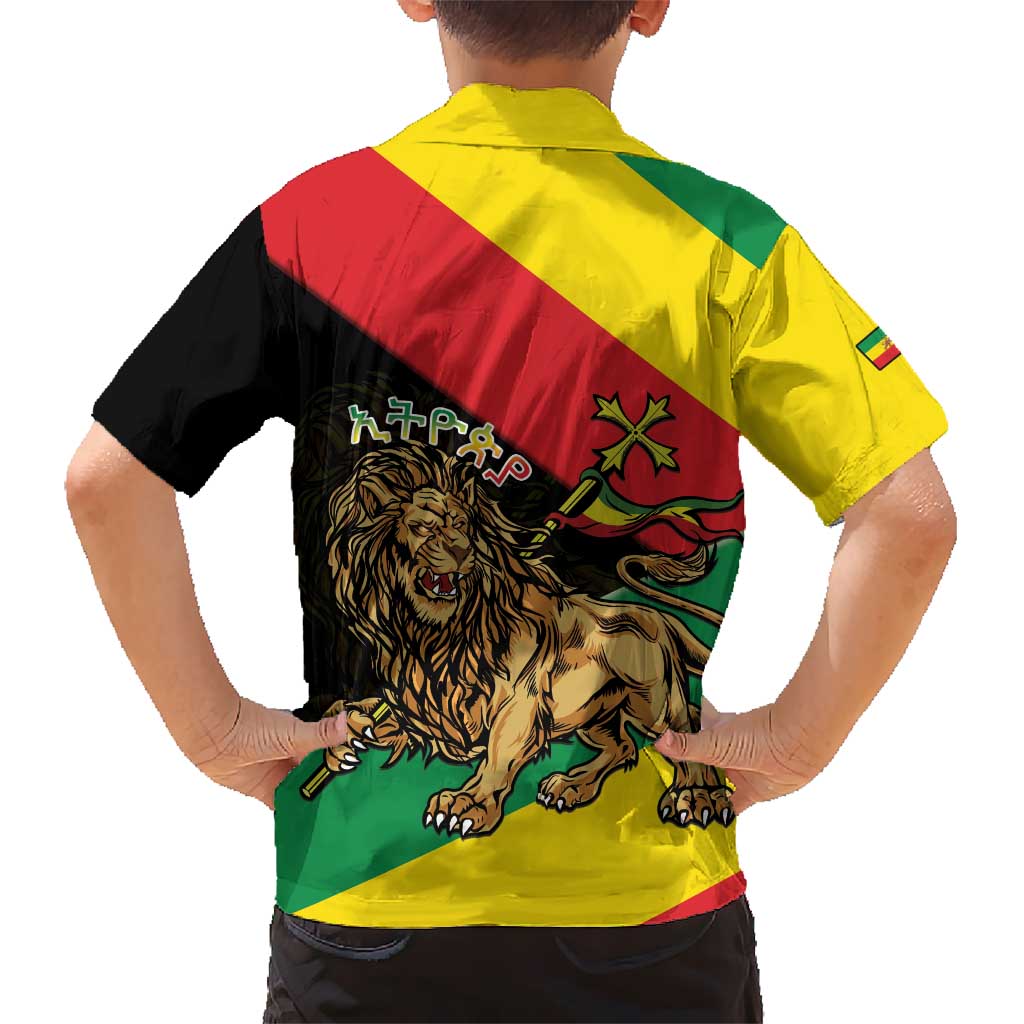 Ethiopia Empire 1270-1974 Kid Hawaiian Shirt Lion Of Judah With Ethiopian Cross