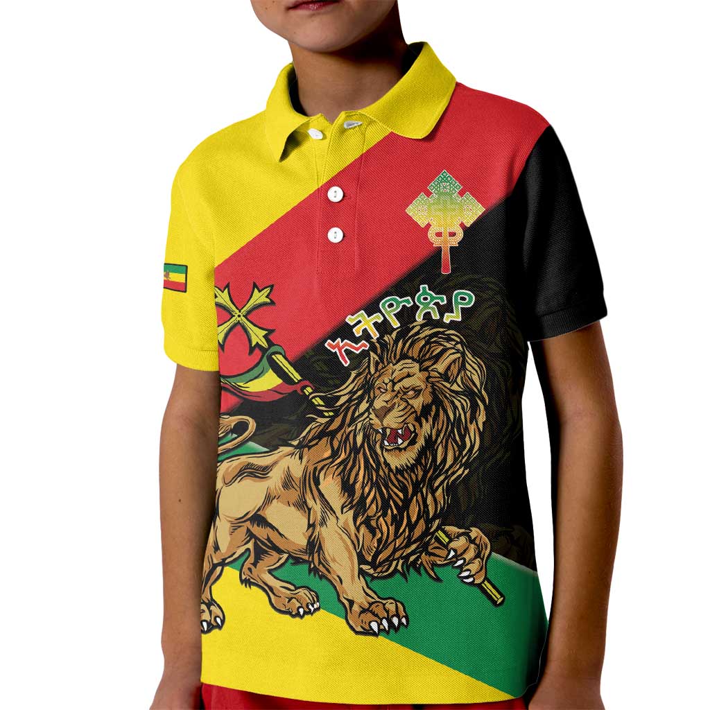 Ethiopia Empire 1270-1974 Kid Polo Shirt Lion Of Judah With Ethiopian Cross