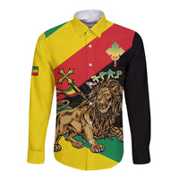 Ethiopia Empire 1270-1974 Long Sleeve Button Shirt Lion Of Judah With Ethiopian Cross
