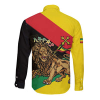 Ethiopia Empire 1270-1974 Long Sleeve Button Shirt Lion Of Judah With Ethiopian Cross