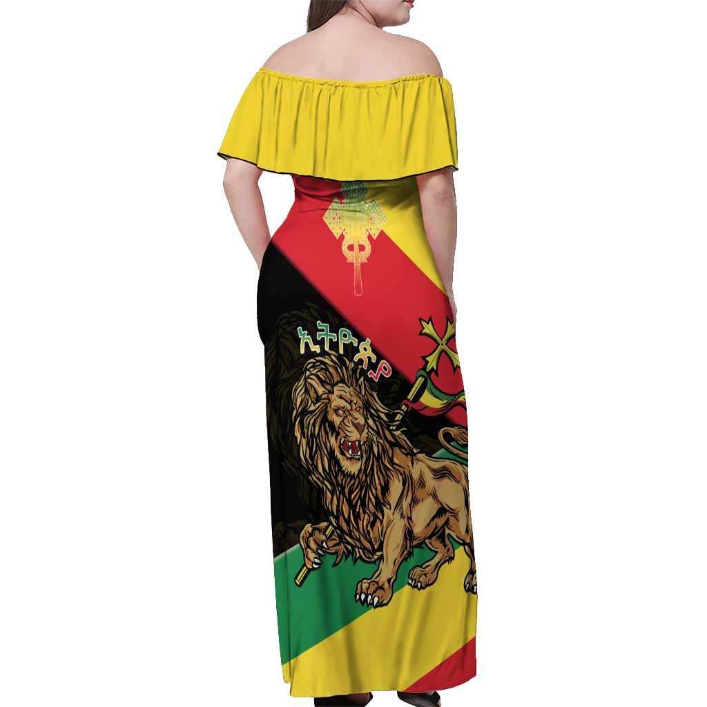 Ethiopia Empire 1270-1974 Off Shoulder Maxi Dress Lion Of Judah With Ethiopian Cross