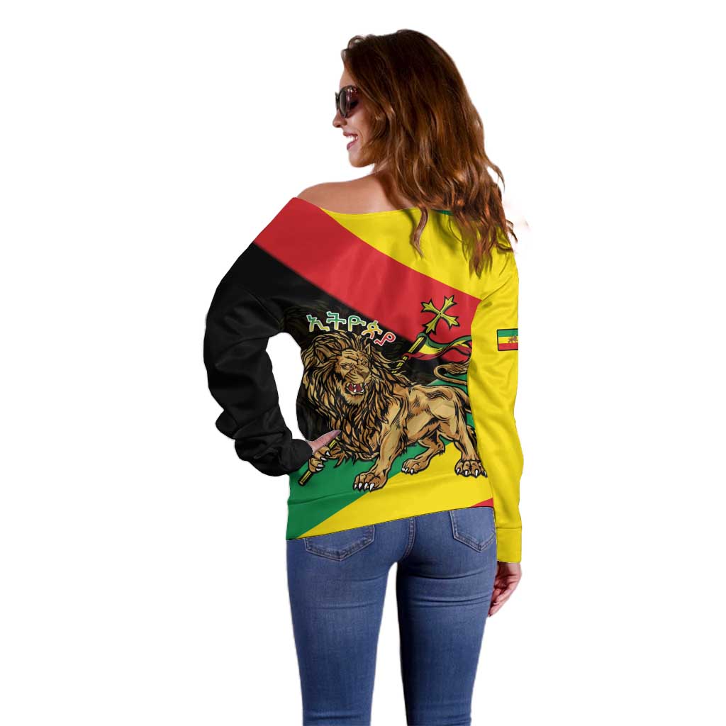 Ethiopia Empire 1270-1974 Off Shoulder Sweater Lion Of Judah With Ethiopian Cross