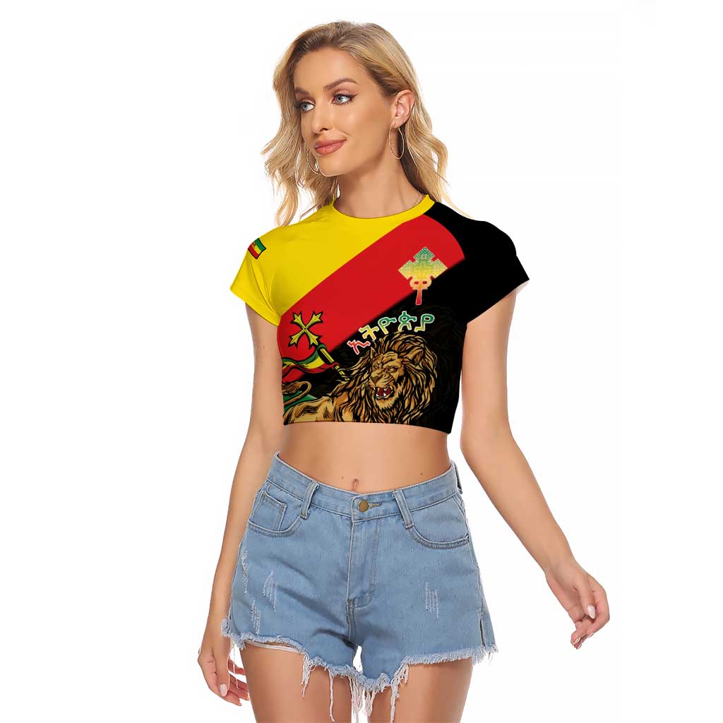 Ethiopia Empire 1270-1974 Raglan Cropped T Shirt Lion Of Judah With Ethiopian Cross