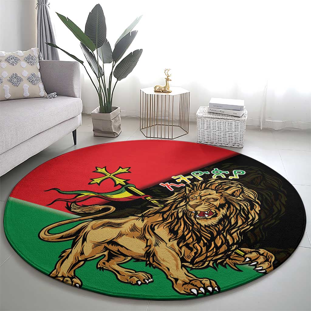 Ethiopia Empire 1270-1974 Round Carpet Lion Of Judah With Ethiopian Cross