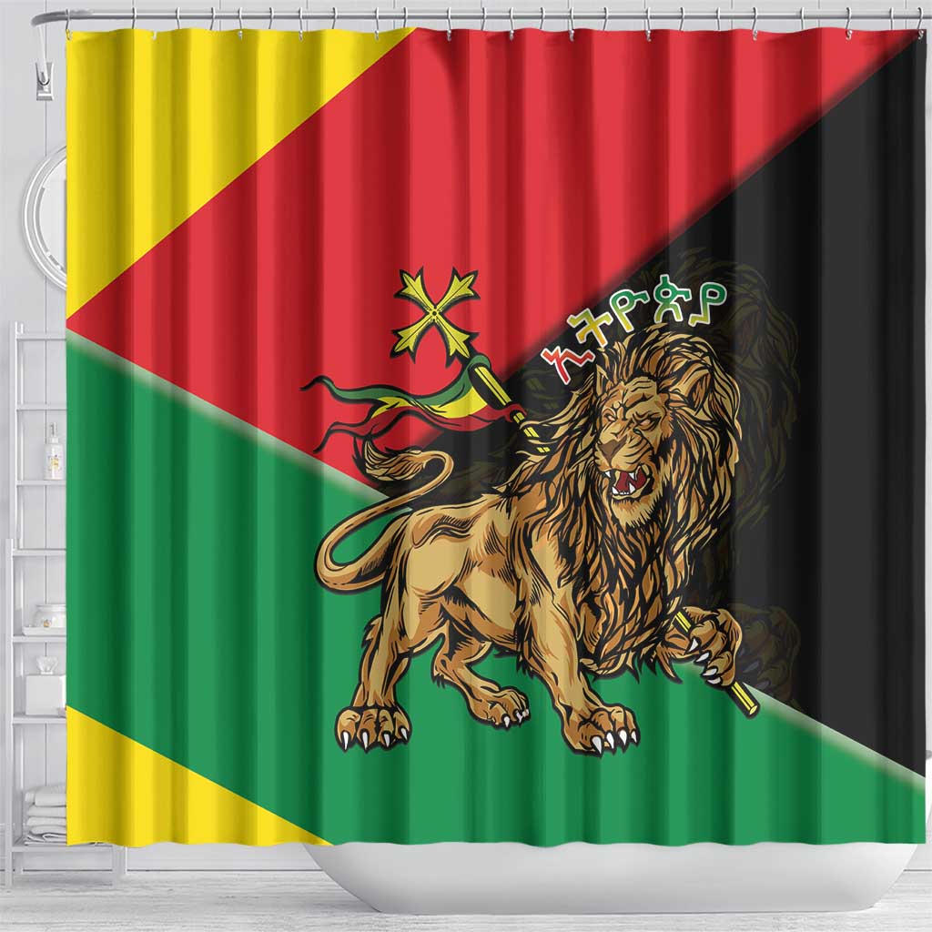 Ethiopia Empire 1270-1974 Shower Curtain Lion Of Judah With Ethiopian Cross
