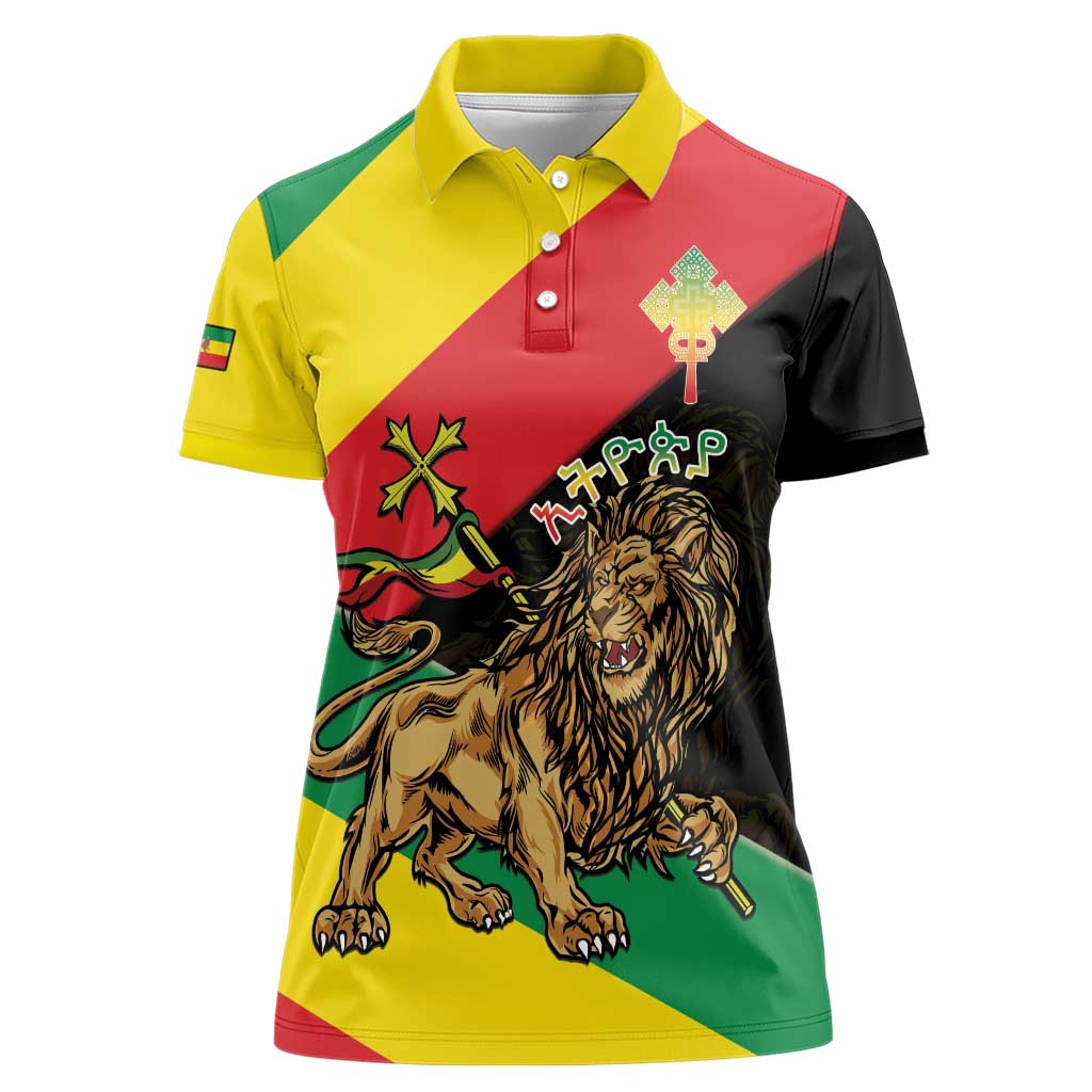 Ethiopia Empire 1270-1974 Women Polo Shirt Lion Of Judah With Ethiopian Cross