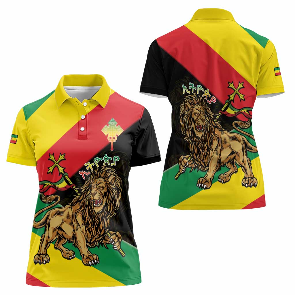 Ethiopia Empire 1270-1974 Women Polo Shirt Lion Of Judah With Ethiopian Cross