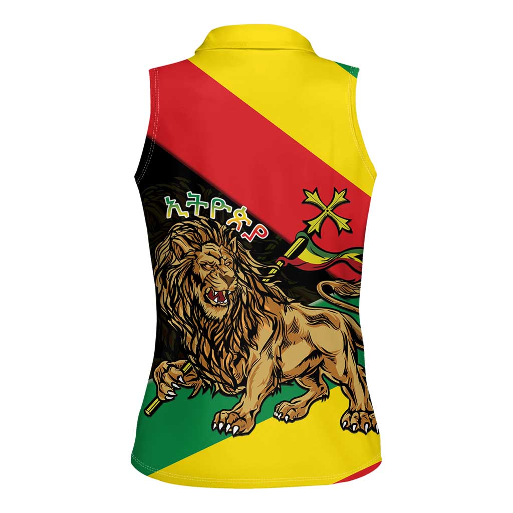 Ethiopia Empire 1270-1974 Women Sleeveless Polo Shirt Lion Of Judah With Ethiopian Cross