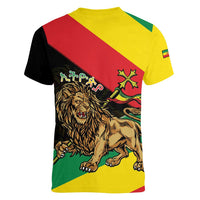 Ethiopia Empire 1270-1974 Women V-Neck T-Shirt Lion Of Judah With Ethiopian Cross