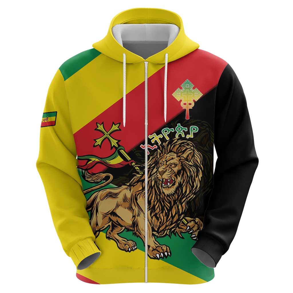 Ethiopia Empire 1270-1974 Zip Hoodie Lion Of Judah With Ethiopian Cross