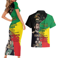 Haile Selassie Couples Matching Short Sleeve Bodycon Dress and Hawaiian Shirt Lion Of Judah Ethiopia Rastafari