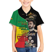 Haile Selassie Family Matching Off Shoulder Short Dress and Hawaiian Shirt Lion Of Judah Ethiopia Rastafari