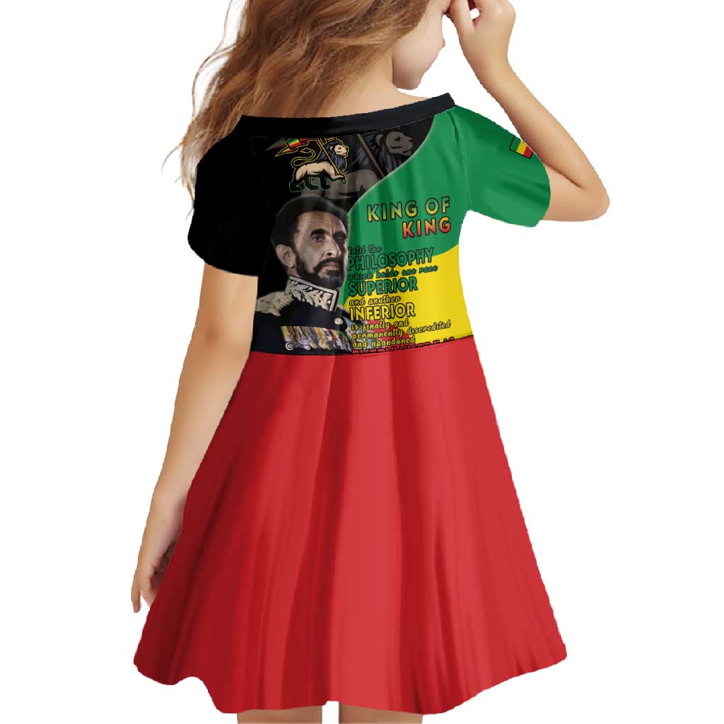 Haile Selassie Family Matching Short Sleeve Bodycon Dress and Hawaiian Shirt Lion Of Judah Ethiopia Rastafari
