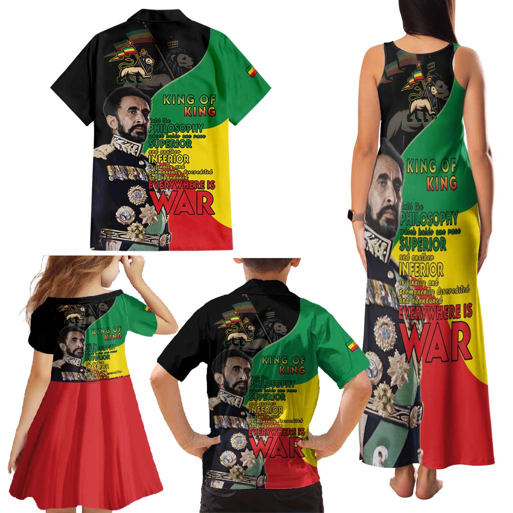 Haile Selassie Family Matching Tank Maxi Dress and Hawaiian Shirt Lion Of Judah Ethiopia Rastafari