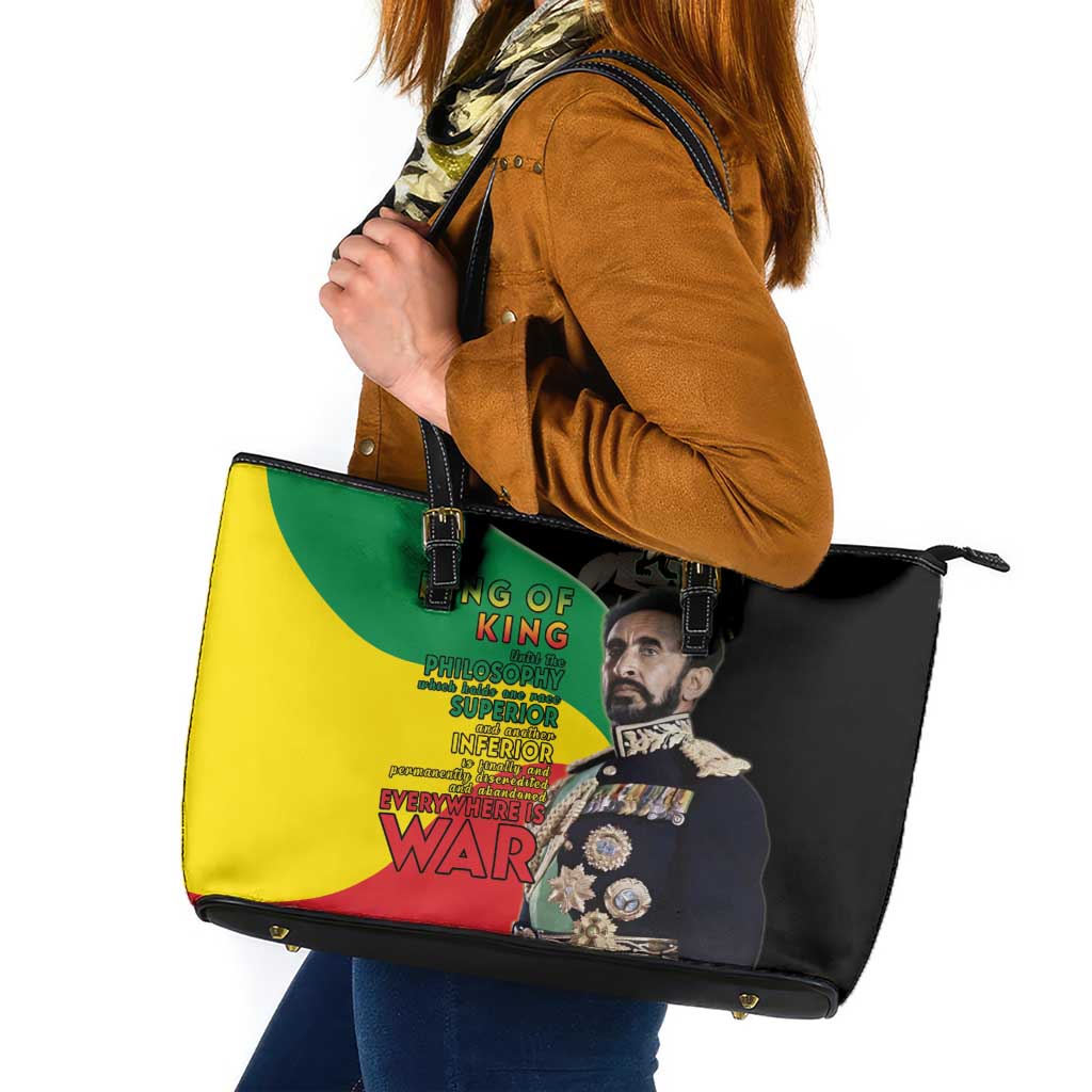 Haile Selassie Leather Tote Bag Lion Of Judah Ethiopia Rastafari