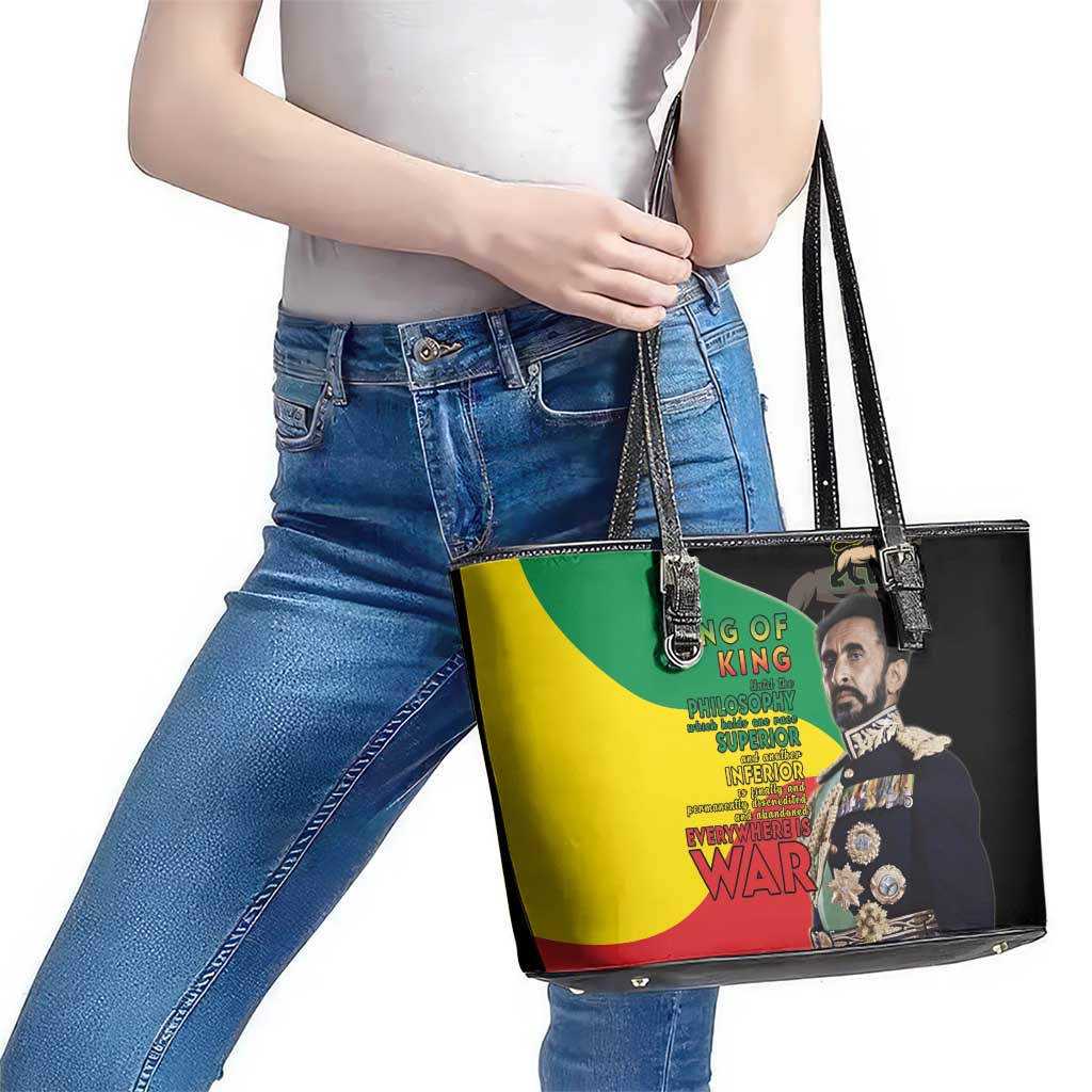 Haile Selassie Leather Tote Bag Lion Of Judah Ethiopia Rastafari