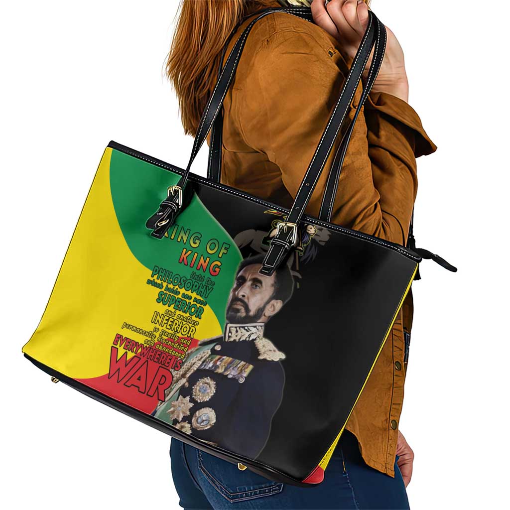 Haile Selassie Leather Tote Bag Lion Of Judah Ethiopia Rastafari