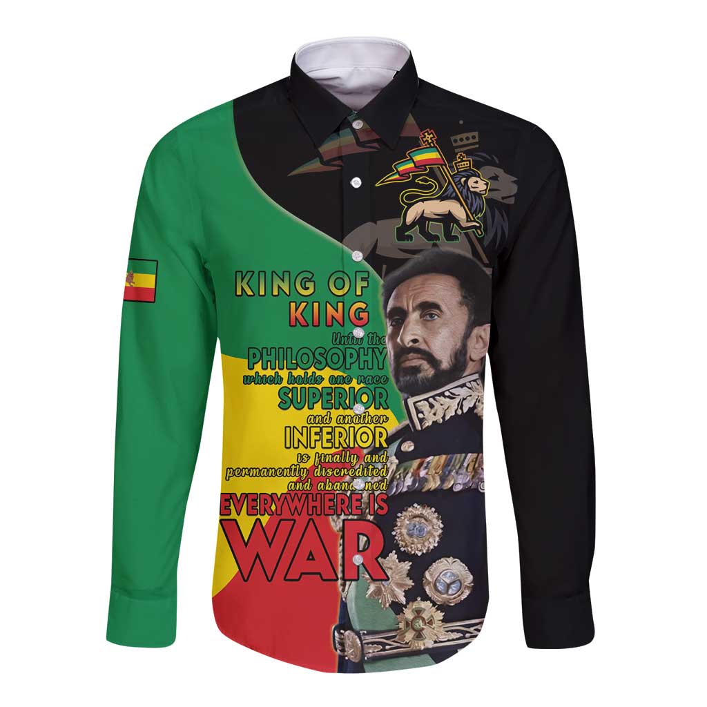 Haile Selassie Long Sleeve Button Shirt Lion Of Judah Ethiopia Rastafari