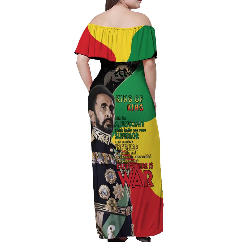 Haile Selassie Off Shoulder Maxi Dress Lion Of Judah Ethiopia Rastafari