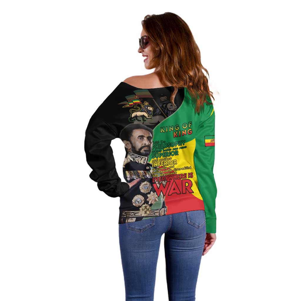 Haile Selassie Off Shoulder Sweater Lion Of Judah Ethiopia Rastafari