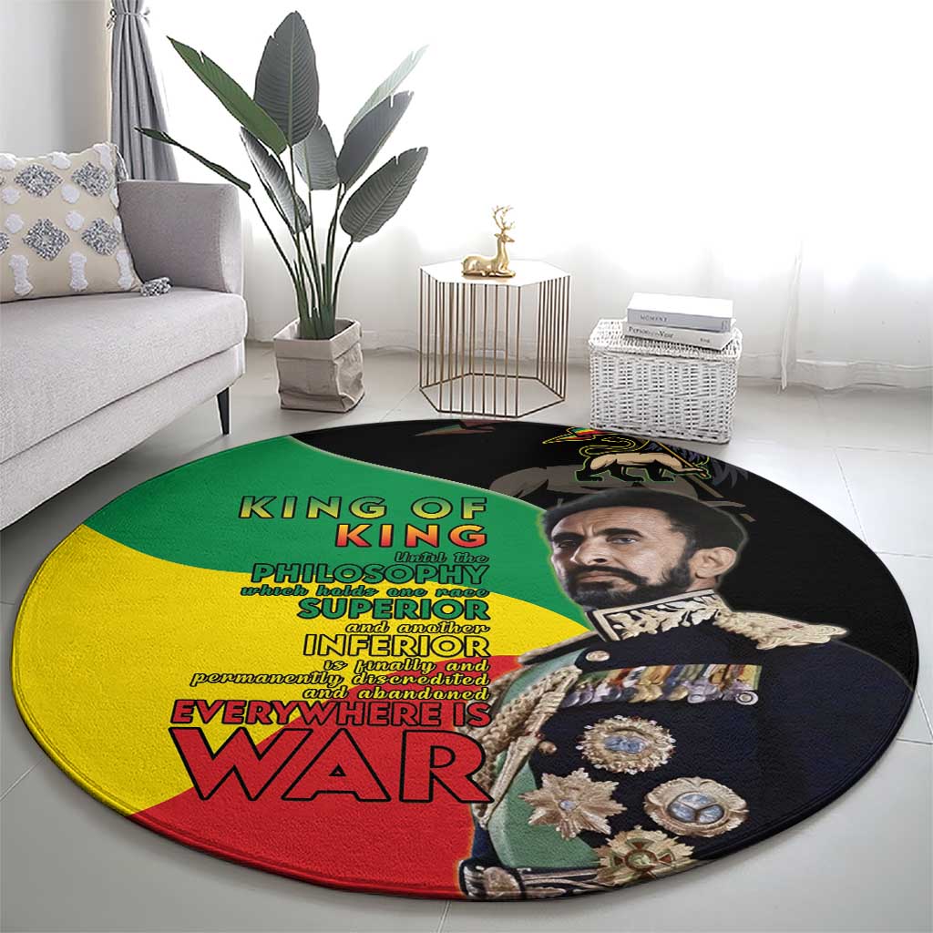 Haile Selassie Round Carpet Lion Of Judah Ethiopia Rastafari