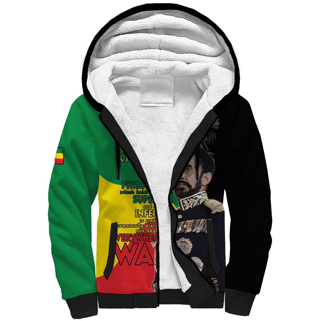 Haile Selassie Sherpa Hoodie Lion Of Judah Ethiopia Rastafari