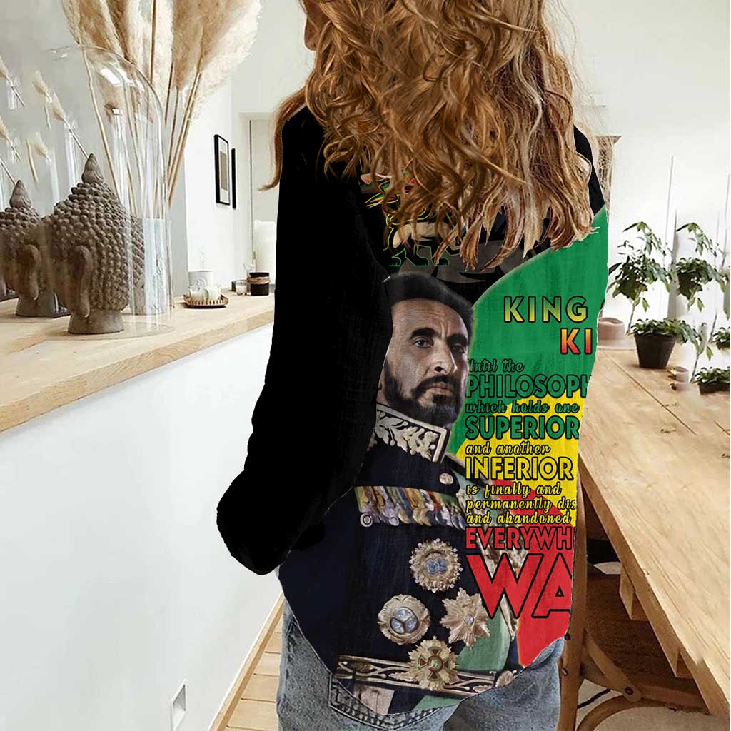 Haile Selassie Women Casual Shirt Lion Of Judah Ethiopia Rastafari