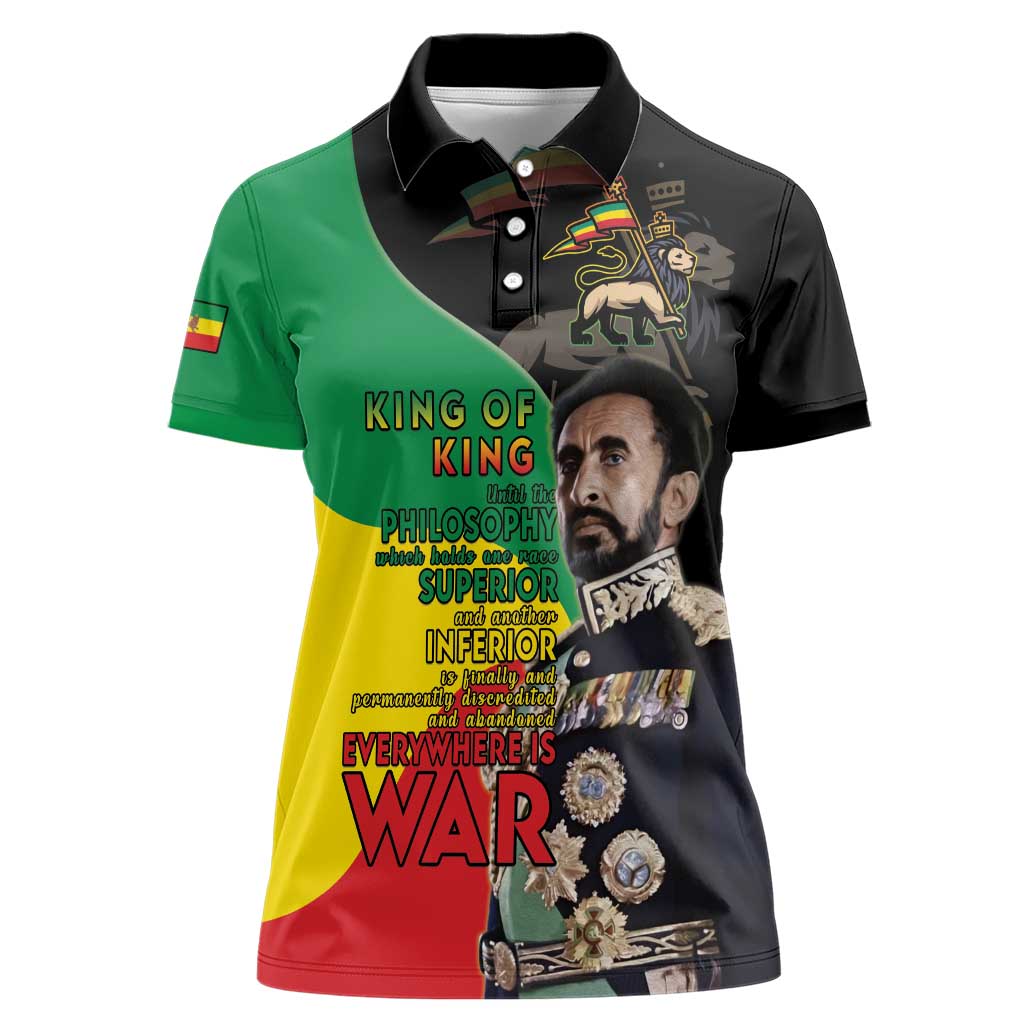 Haile Selassie Women Polo Shirt Lion Of Judah Ethiopia Rastafari