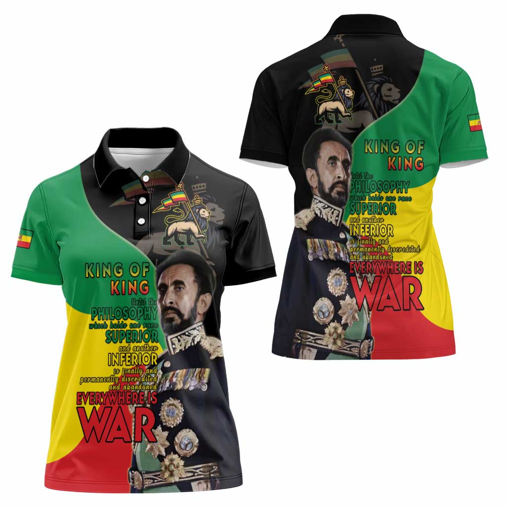 Haile Selassie Women Polo Shirt Lion Of Judah Ethiopia Rastafari