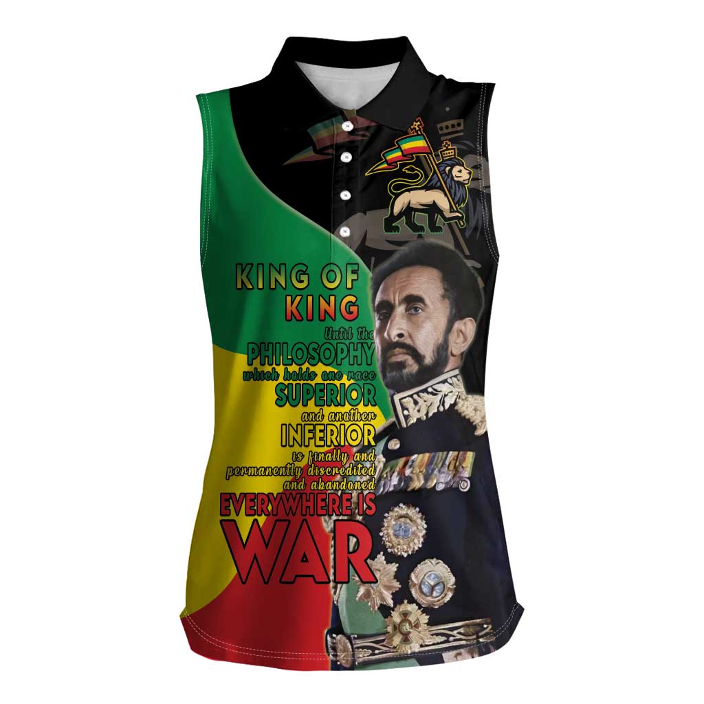 Haile Selassie Women Sleeveless Polo Shirt Lion Of Judah Ethiopia Rastafari