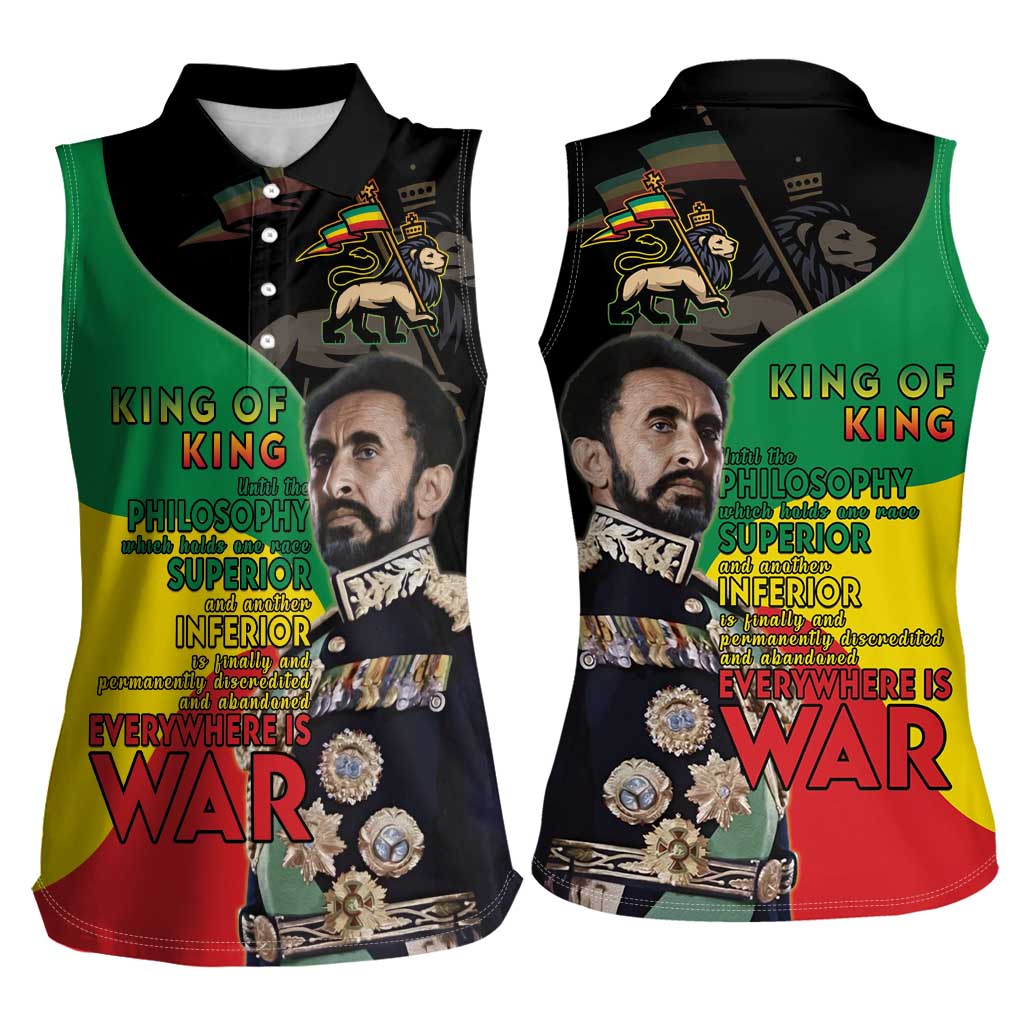 Haile Selassie Women Sleeveless Polo Shirt Lion Of Judah Ethiopia Rastafari