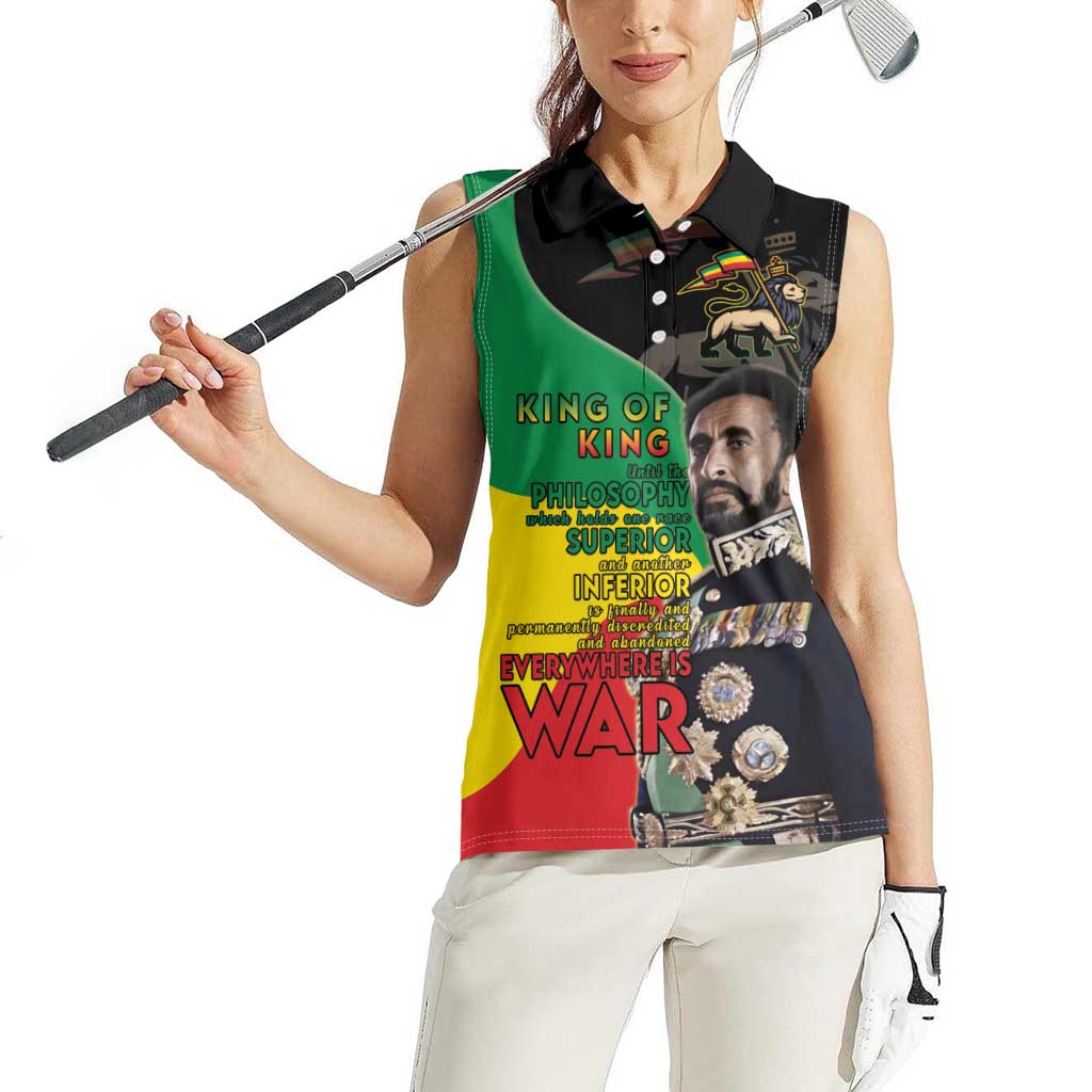 Haile Selassie Women Sleeveless Polo Shirt Lion Of Judah Ethiopia Rastafari