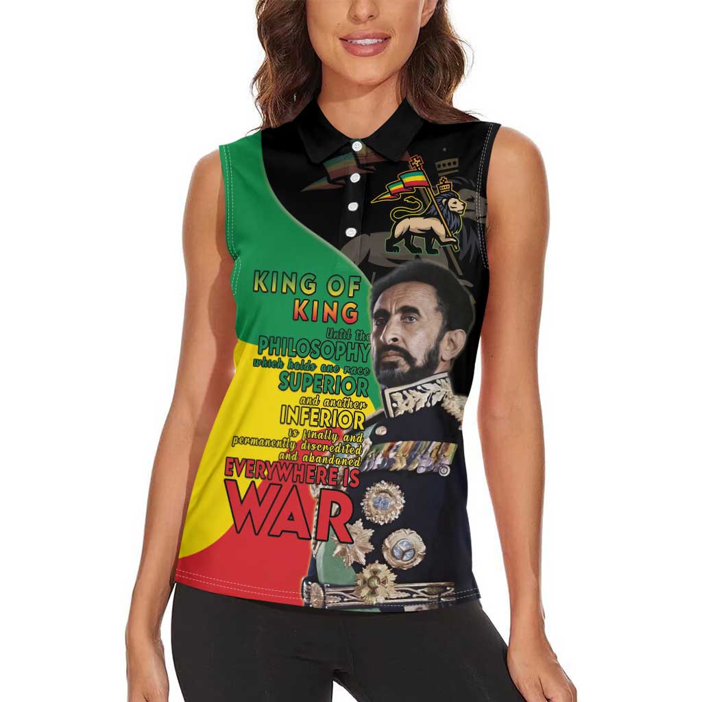 Haile Selassie Women Sleeveless Polo Shirt Lion Of Judah Ethiopia Rastafari