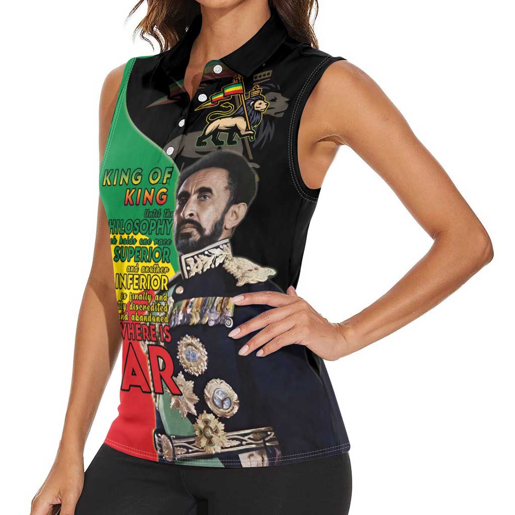 Haile Selassie Women Sleeveless Polo Shirt Lion Of Judah Ethiopia Rastafari