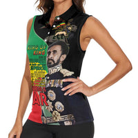 Haile Selassie Women Sleeveless Polo Shirt Lion Of Judah Ethiopia Rastafari