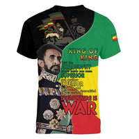 Haile Selassie Women V-Neck T-Shirt Lion Of Judah Ethiopia Rastafari
