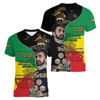 Haile Selassie Women V-Neck T-Shirt Lion Of Judah Ethiopia Rastafari