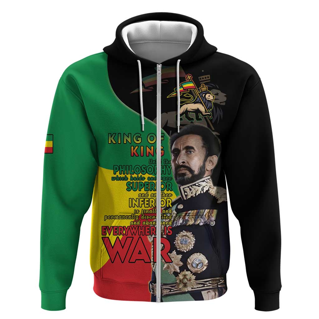 Haile Selassie Zip Hoodie Lion Of Judah Ethiopia Rastafari