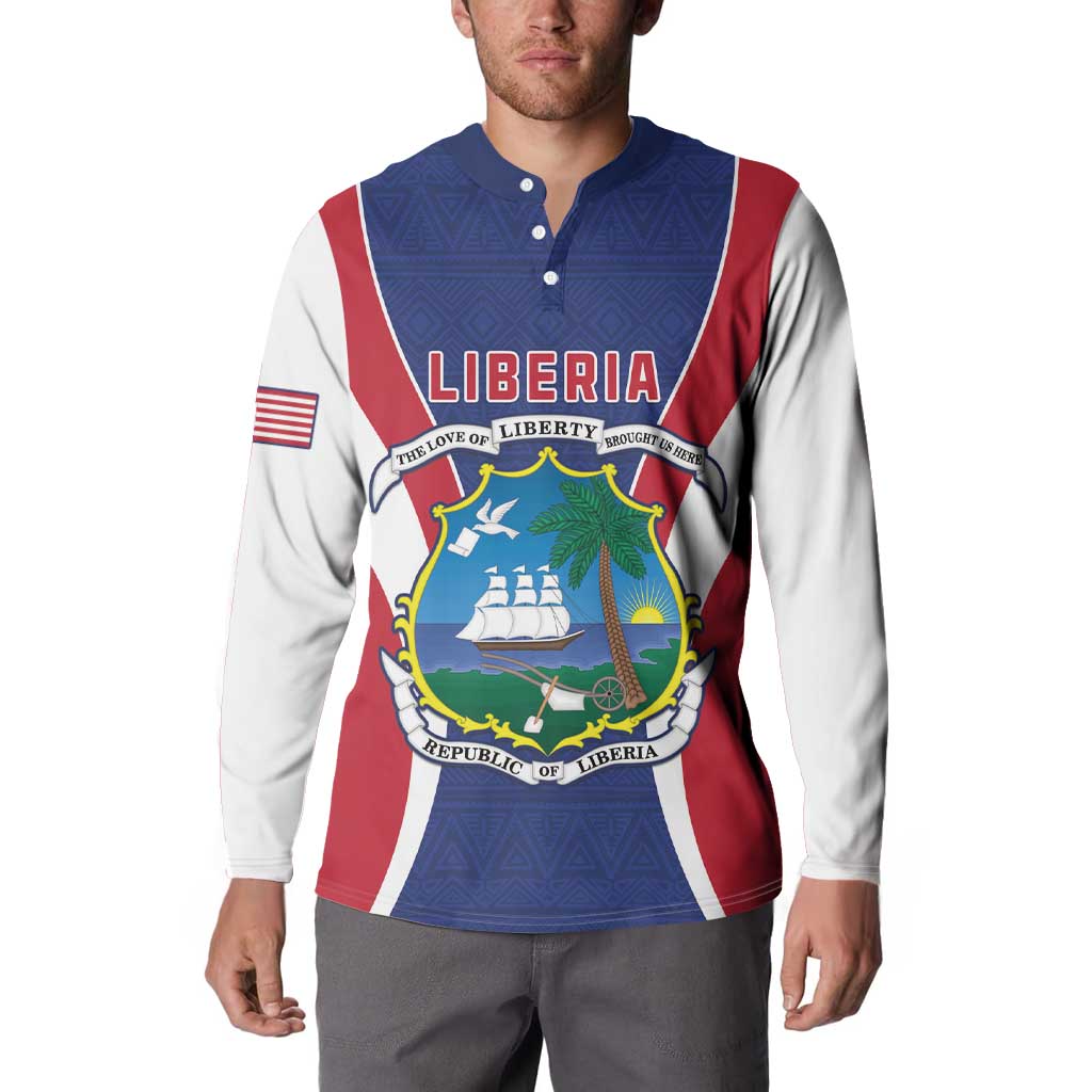 Personalised Liberia Button Sweatshirt Coat Of Arms With Flag Map