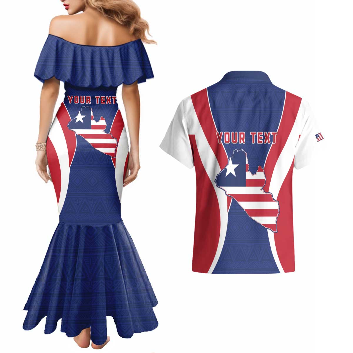 Personalised Liberia Couples Matching Mermaid Dress and Hawaiian Shirt Coat Of Arms With Flag Map