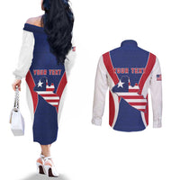 Personalised Liberia Couples Matching Off The Shoulder Long Sleeve Dress and Long Sleeve Button Shirt Coat Of Arms With Flag Map