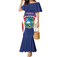 Personalised Liberia Family Matching Mermaid Dress and Hawaiian Shirt Coat Of Arms With Flag Map