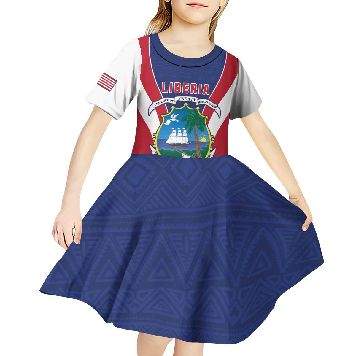 Personalised Liberia Kid Short Sleeve Dress Coat Of Arms With Flag Map